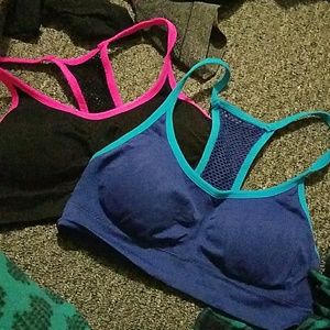 Blue black pink stretchy sports bras